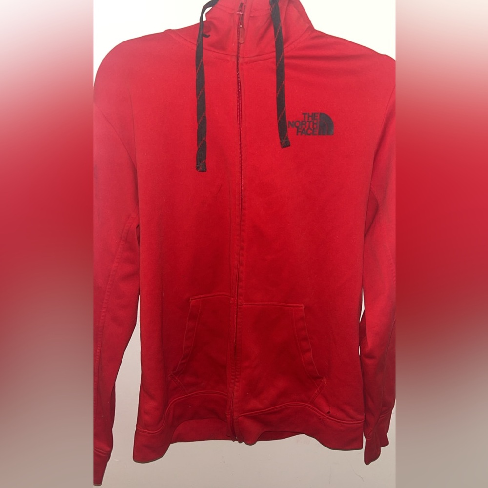 The North Face Red Zip-Up Hoodie with Black Logo
